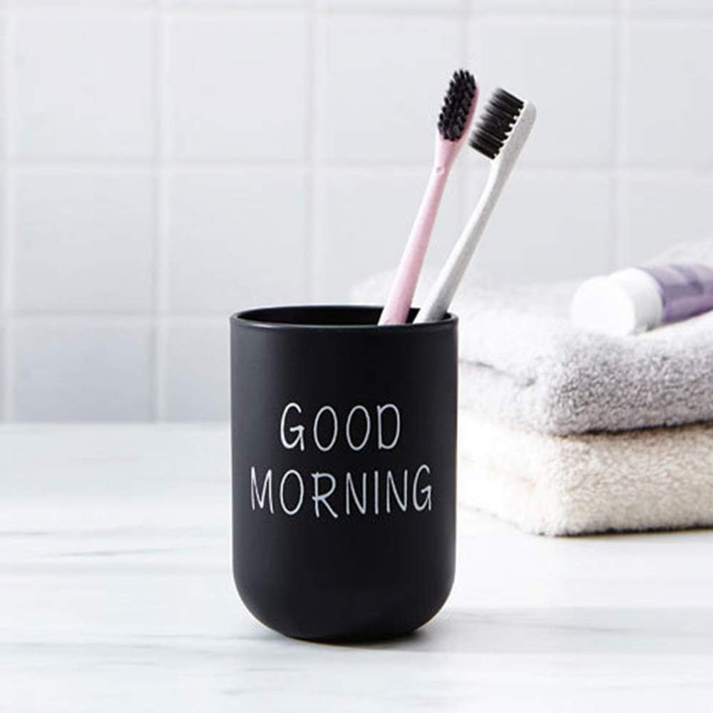 Good Morning Tumbler Cup with Toothbrush Holder for Bathroom Essentials  