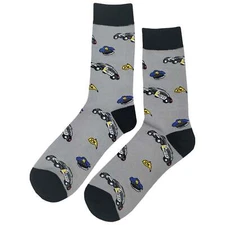 NWT Police Car Dress Socks Novelty Men 8-12 Gray Crazy Fun Sockfly