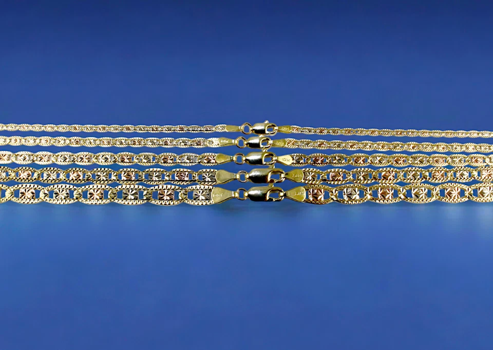 14K Tri Color Gold SOLID Valentino Mariner Anchor Bracelet Chain D/C 2mm-6mm - Image 3 of 4