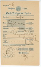 K&ouml;nigreich Bayern Post-Aufgabeschein Aufsess 1901