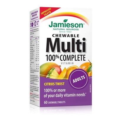 Jamieson 100 Complete Chewable Multivitamin for Adults Citrus Twist Multi, 60...