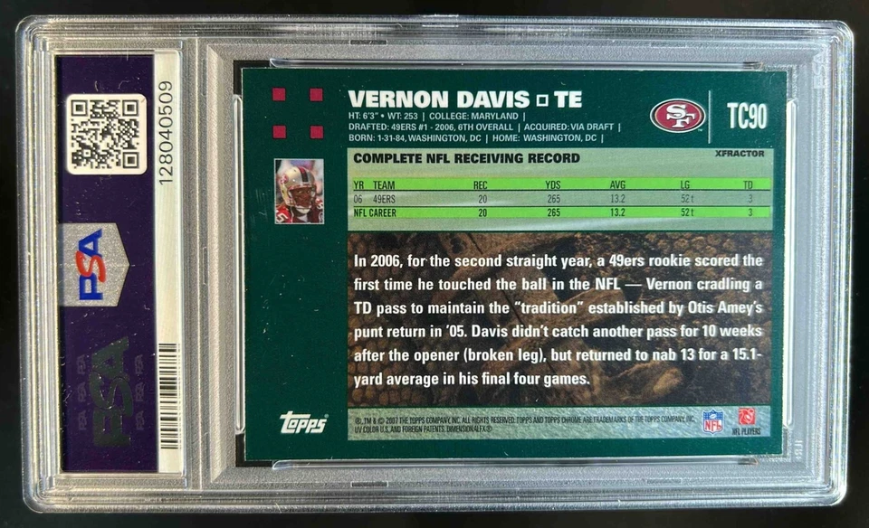 2007 Topps Chrome Vernon Davis Xfractors #TC90 49ers PSA 9 - Image 2 of 2