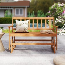 2 Person Patio Glider Bench Solid Acacia Wood Porch Glider Chair with Seat