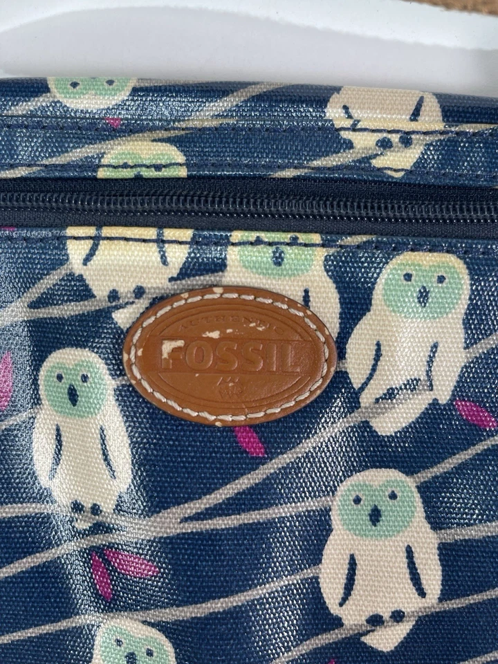 Lindo bolso bandolera pequeño con estampado de búho azul marino fósil bohemio Foto 3 de 4