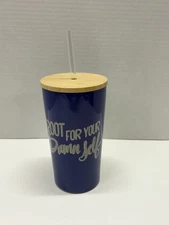 Room Essentials Stainless Steel Tumbler Cup 17.5 Oz Bamboo Lid Blue 