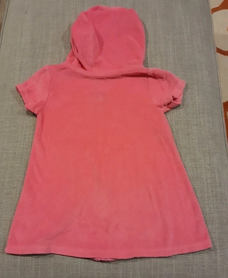 OP Girls Hooded Terry Swim Suit Beach Cover Up Sz XS 4-5 Bright Pink Zipper - Image 4 of 4