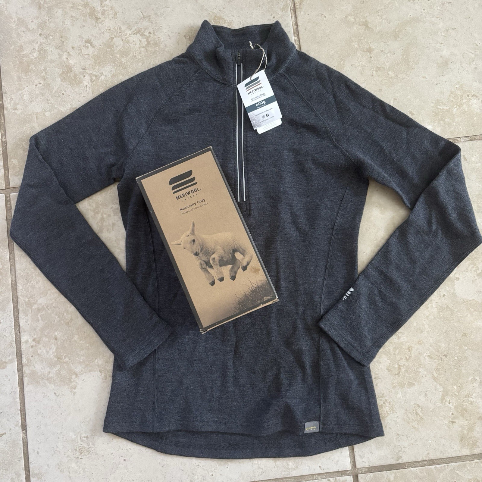 Meriwool Layers 400g 1/4 Half Zip Pullover Sweater Womens Small Gray Merino Wool