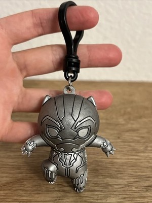 Marvel Black Panther Silver 2.5  Figure Bag Clip Keychain Disney Rubber Toy