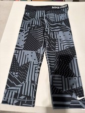 Nike Pro Leggings Women’s Athletic Compression Black Gray Pattern Workout
