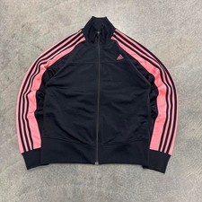 Vintage Pink Adidas Track Jacket Women's Gorpcore Zip Up Jacket Black Medium