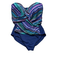 Dreamsuit Womens Swimsuit 16 One Piece Blue Purple Built In Bra Strapless