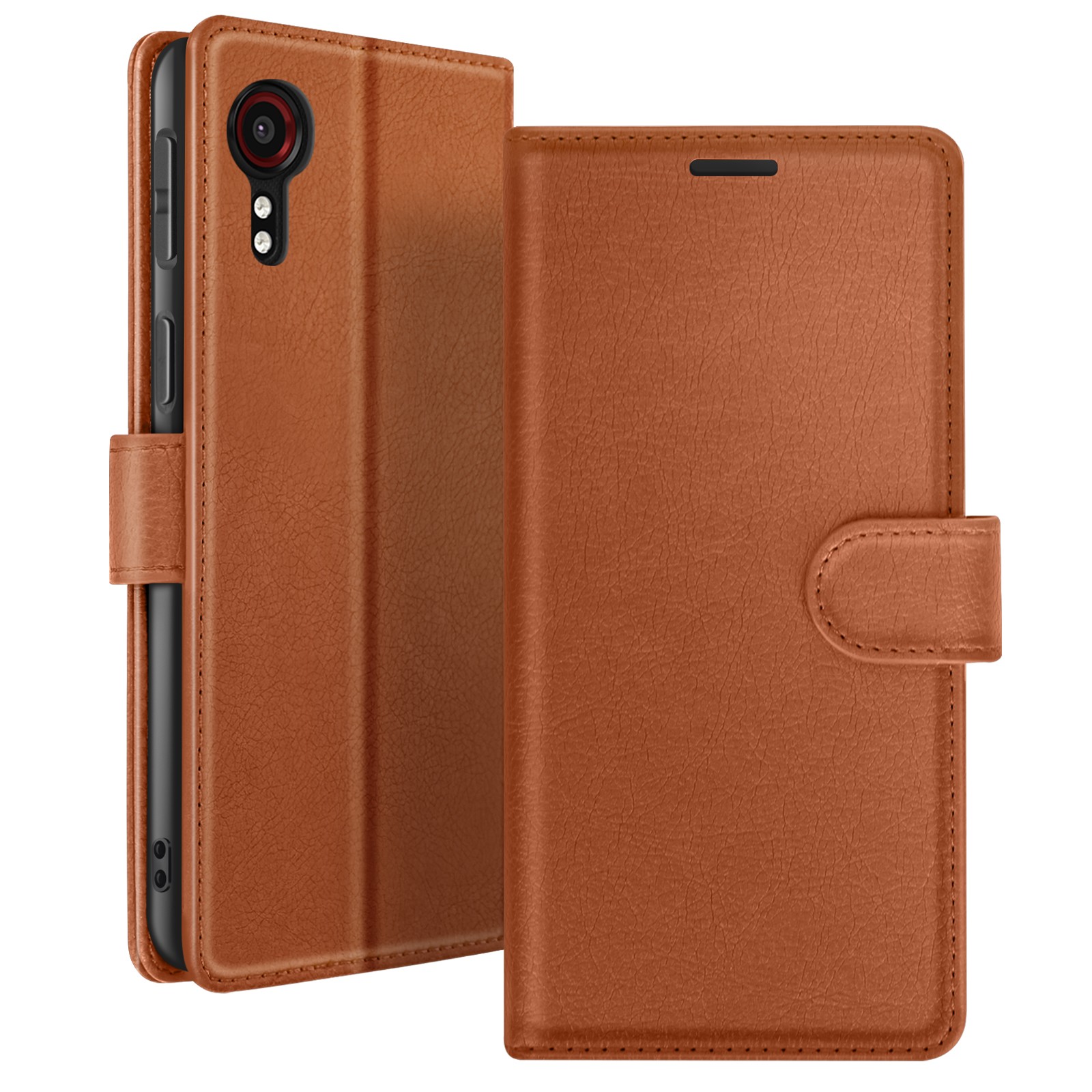 Étui Galaxy XCover 5 Zanaé avec clapet magnétique et support vidéo marron
