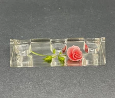 Vintage Lucite Lipstick Holder 3 Slot Reverse Carved Pink Rose 4"
