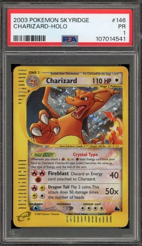 Pokemon Charizard Skyridge Crystal Holo Secret Rare #146 PSA 1