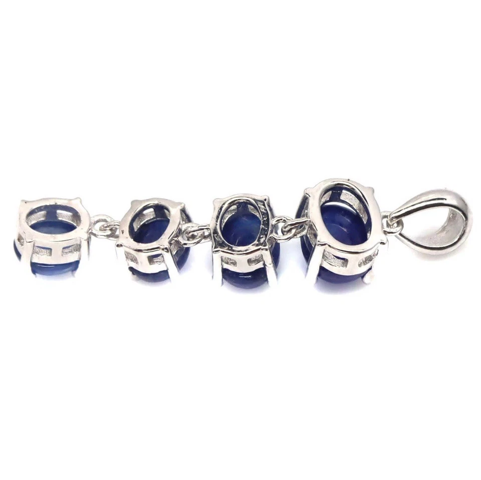 Conjunto de pendientes colgantes cabujón zafiro azul hechos a mano enchapados en oro blanco 925 Foto 4 de 4