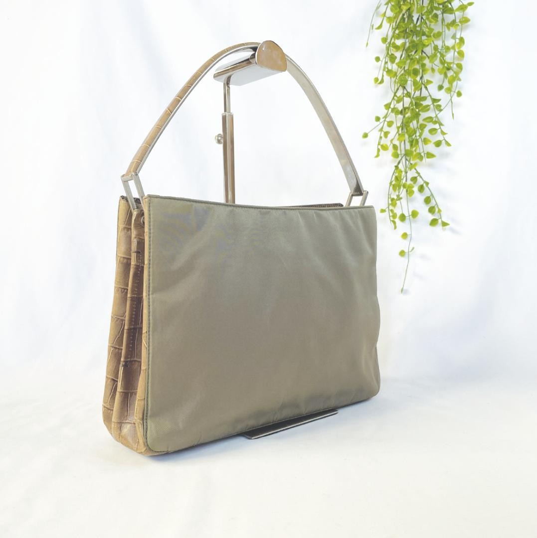PRADA    beautiful nylon leather handbag khaki From Japan Prada