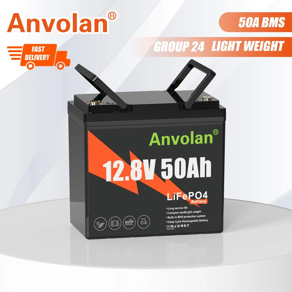 ANVOLAN 12V 50Ah Lithium Batterie LiFePO4 Akku BMS15000+ Zyklen Wohnmobil Solaranlage