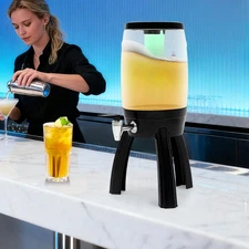 Beer Dispenser w/ Ice Tube and Spigot Drink Dispenser w/ LED Light for Bar/Party