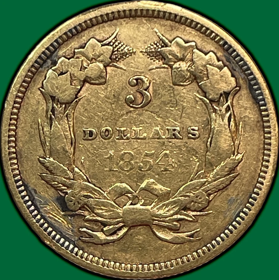 1854 Three Dollar Gold Princess Fine F Coin #29588 - Image 2 of 3