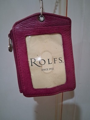 Rolfs Leather Badge Holder Pink Lanyard Zippered with Neck Chain & Card Slots