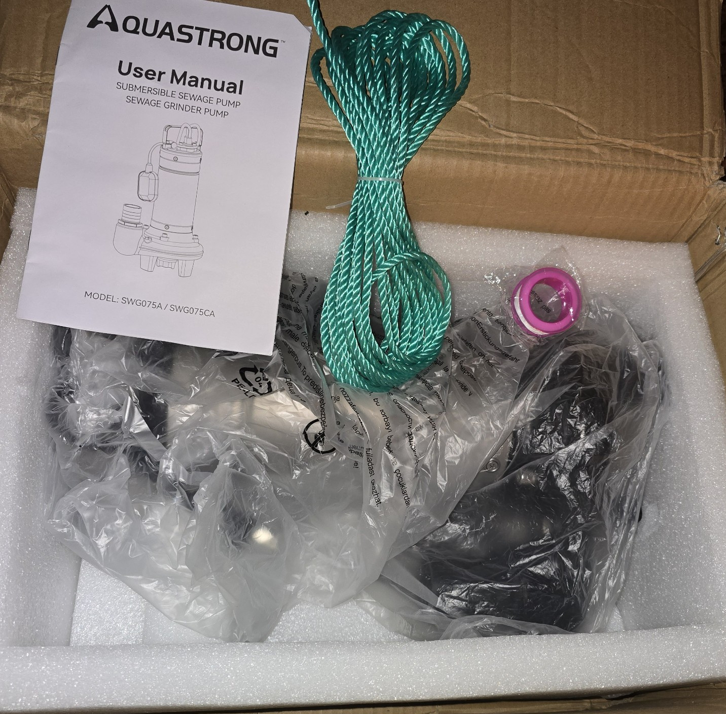 Aquastrong 1HP Sewage Grinder Pump, Stainless Steel, 115V Automatic Float Switch