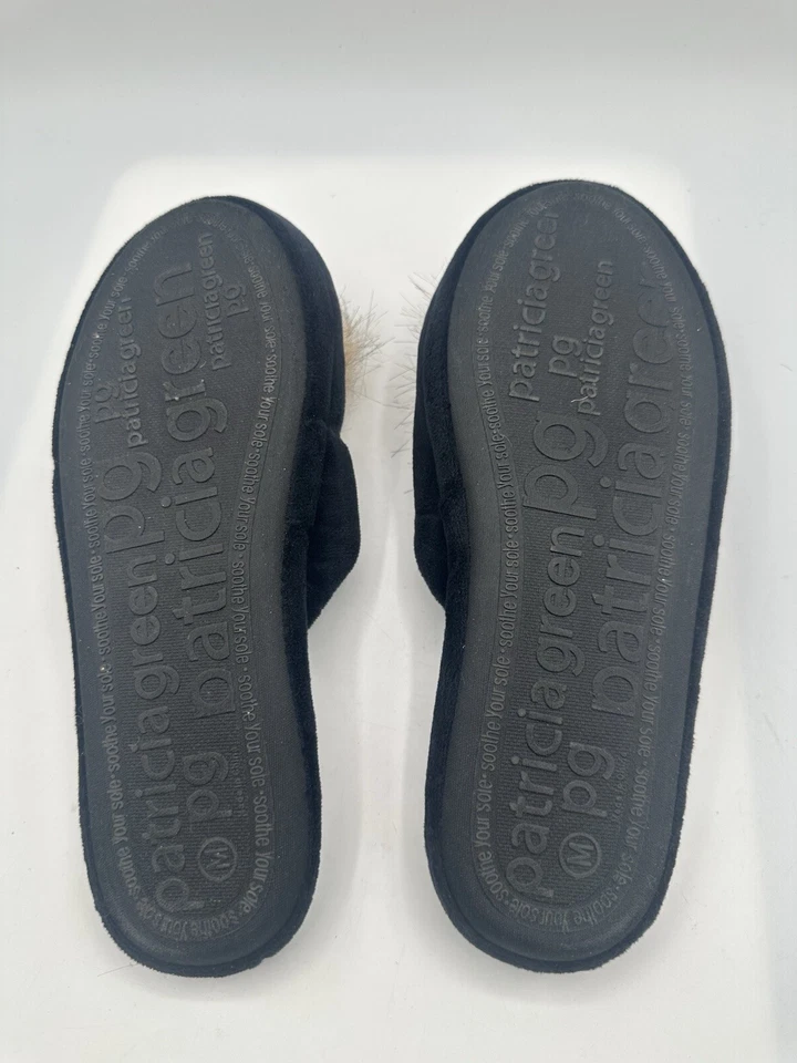 Patricia Verde Bonito Puf Zapatillas Negro Terciopelo Marrón Pom Pom Mujer Talla M Foto 4 de 4