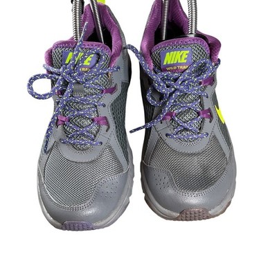 Nike Wild Trail Womens Running Shoes Grey Purple Lime 643074-010 Size 9