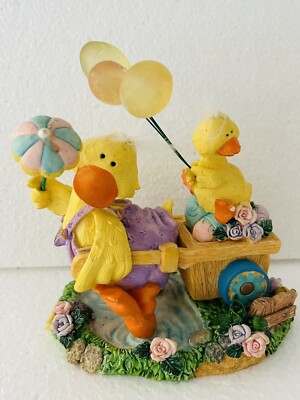 Eckerd  Easter 2 Pc Ducks In Wagon Figurine 6  x 4.5  Spring Home Decorating