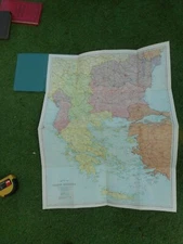 100% ORIGINAL LARGE BALKAN PENINSULA FOLDING MAP ON CLOTH C1890/S  BY BACON 
