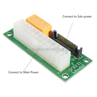ATX 24Pin to Molex SATA Dual PSU Power Supply Sync Starter Extender Cable Card