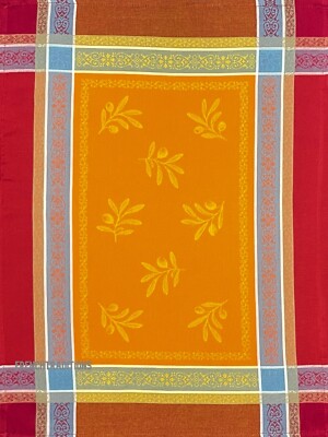 French Provencal Jacquard Dishtowel Olives & Stripes - Made France