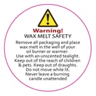 Wax Melt Warning - Instruction Labels  MATT 30mm Diameter  x 144