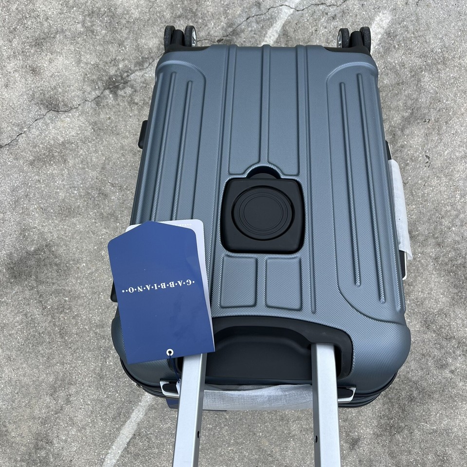 New Gabbiano Iron Gray Carry On Luggage w/ Cup Holder 8 Wheels 20 X 14