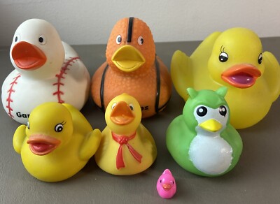 Lot Of 6 Assorted Rubber Ducks (preowned)  & 1 Tiny One