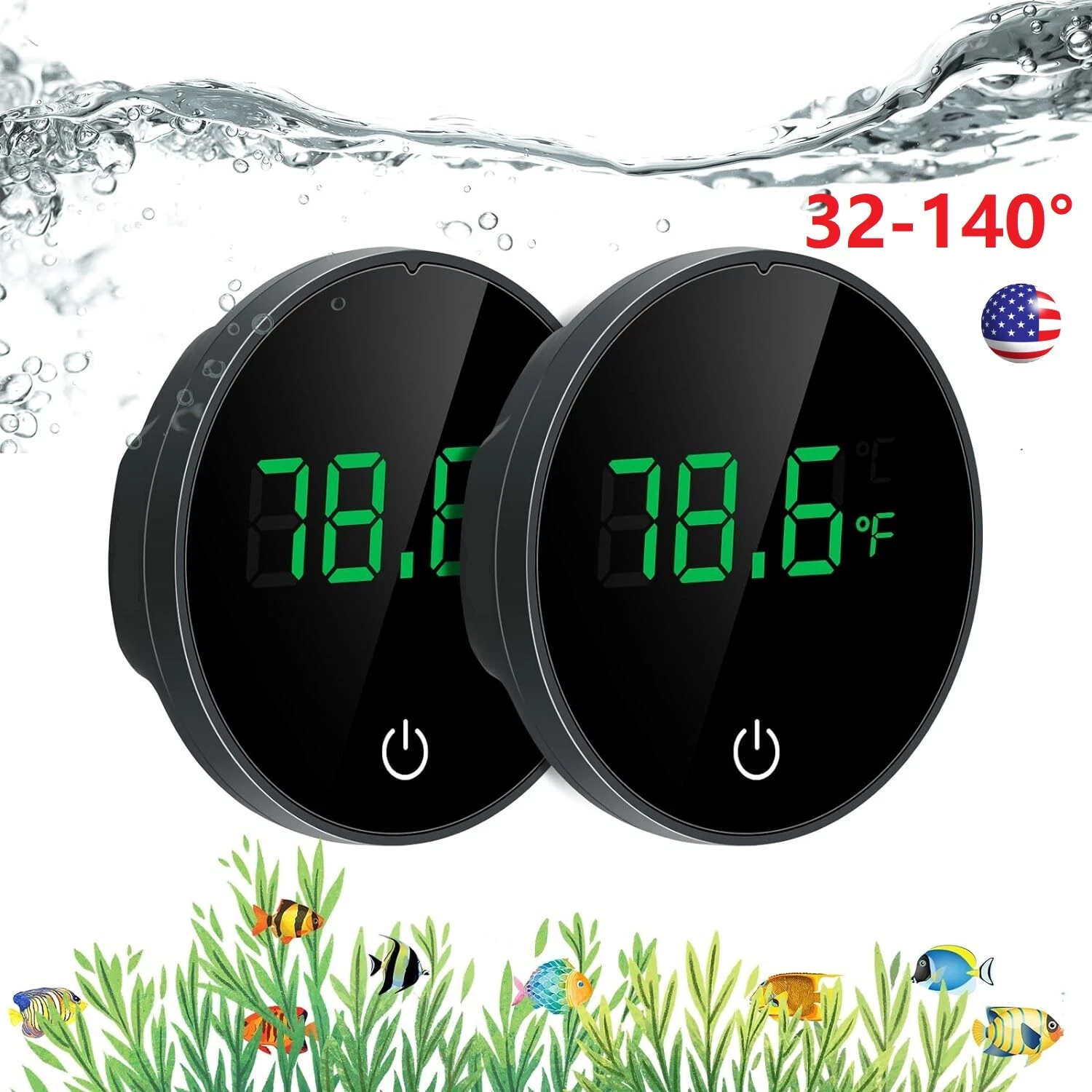 2PCS Aquarium Digital Thermometer LED Fish Tank Temperature Gauge Touch Screen