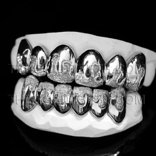 Custom Grillz .925 Sterling Silver Diamond Dust Handmade Real Grill Teeth