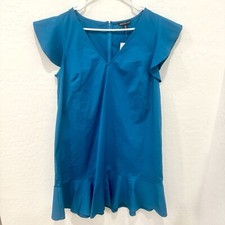 J.Crew Dress Womens 14 Teal Blue Ruffle Hem V-Neck Sheath Cocktail Capsule