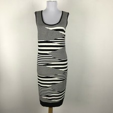 Black Saks Fifth Avenue Sweater Dress Size Medium Stripe Sleeveless Black White