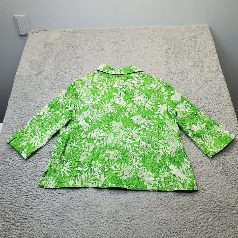 First Issue 衬衫女式 Petite XL 绿色夏威夷领菠萝纽扣 — 第 2/4 张图片