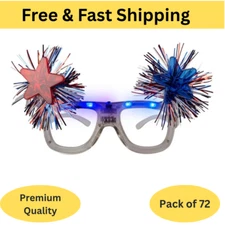 72Pcs Bulk LED Patriotic Stars Sunglasses 3 Light Up Mode Red White & Blue Party