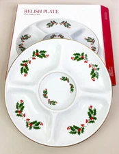 VTG Christmas Holly Hand-Decorated Relish Tray 10.5" Porcelain Made In Japan EUC