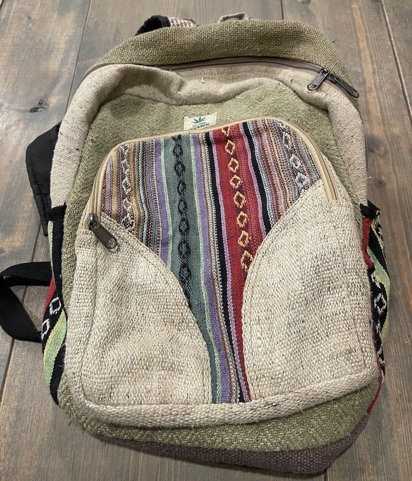 THC Free Multicolored Adjustable Straps Organic Backpack Made In Nepal 13W x 14H - Image 2 of 4