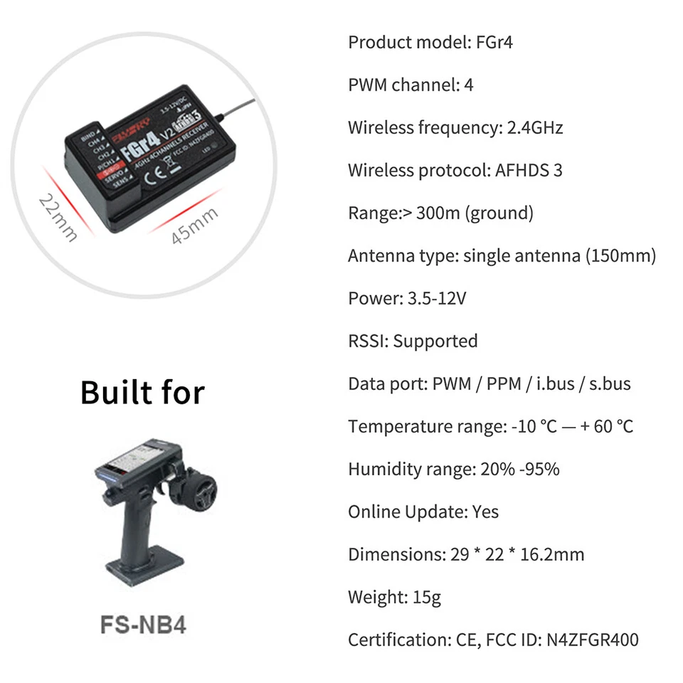 Flysky FGR4S FGR4P FGR4B FS-GR3E FS-R6B FS-iA6 FS-iA6B FS-BS6 FS-R9B RC Receiver - Image 4 of 4