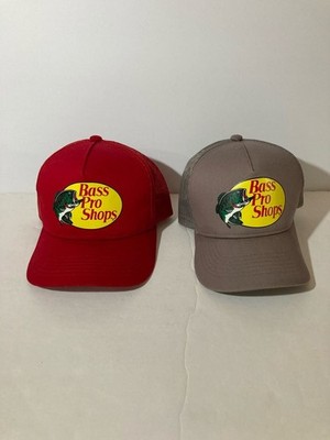 Lot of 2 Bass Pro Shops Mesh Trucker Hats Red & Grey Snapback Caps