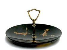 COUROC MONTEREY INLAID ROADRUNNER BIRDS C HANDLE APPETIZER TIDBIT TRAY VGC 1960s
