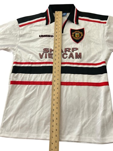 Camiseta de Colección Años 90 UMBRO Manchester United Visitante Talla XL Blanca Afilada Fútbol Vapa Tech - Imagen 15 de 18