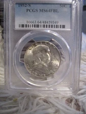 1952-S Franklin Half Dollar, graded PCGS MS64FBL  (PRE)