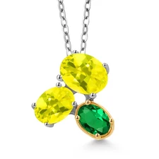 925 Silver and 10K Yellow Gold Canary Mystic Topaz and Nano Emerald Pendant