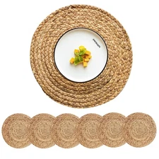 Woven Placemats Round Placemats Set of 6, 13.5 Inch Wicker Placemat Circle Ra...