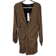 MinkPink Valentina Mini Dress size XL Twist V Neck Patterned Long Sleeve NEW